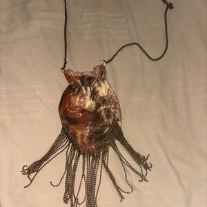 FREE PEOPLE × Windsor 
Crossbody Velvet Pouch bag Necklace strap/ metal Fringe